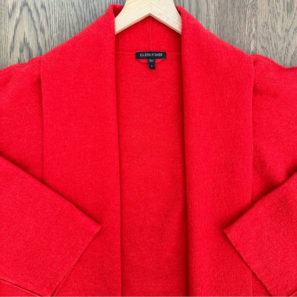 Eileen Fisher Lightweight Boiled Wool Kimono Sweater Jacket in Red Size Small - Picture 2 of 8